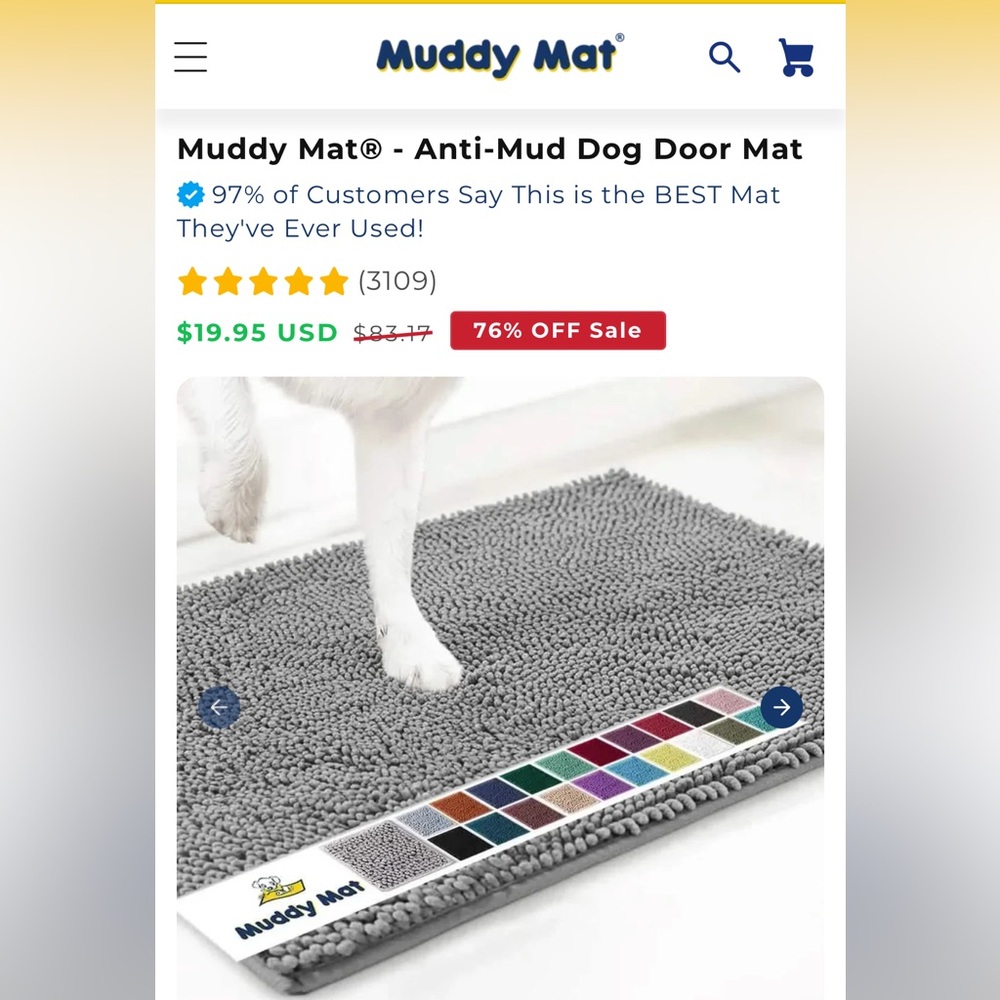 Brand New Muddy Mat Dog Door Mat Gray 19x30